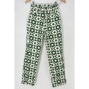 PacSun Straight Leg Jeans Womens 24 Green White Floral Checkerboard Denim Pants‎